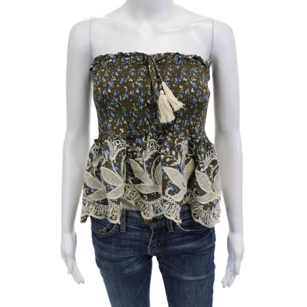 Cindi Gindi Women Bohemian Floral Rayon Sleeveless Tank Drawstring Brown Size S